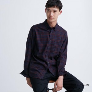 Casual Shirts Uniqlo Flannel Checked Panske Wine Slovensko | S916247