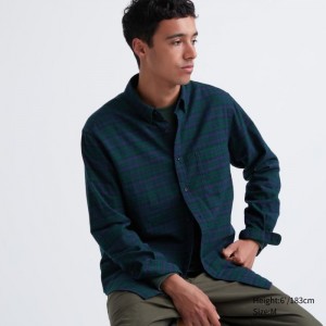 Casual Shirts Uniqlo Flannel Checked Panske Tmavo Zelene Slovensko | Y005886