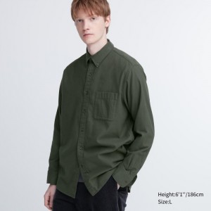 Casual Shirts Uniqlo Flannel Panske Olivovo Zelená Slovensko | L092444