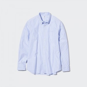 Casual Shirts Uniqlo Oxford Pruhované Slim-Fit Long-Sleeve (2022 Edition) Panske Modre Slovensko | V505318