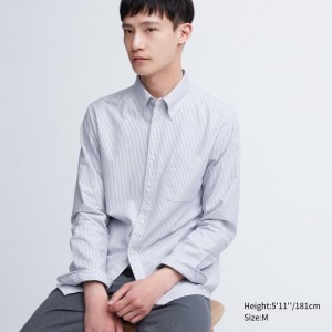 Casual Shirts Uniqlo Oxford Pruhované Slim-Fit Long-Sleeve Panske Siva Slovensko | W566891