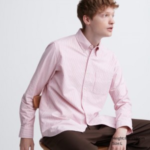 Casual Shirts Uniqlo Oxford Pruhované Slim-Fit Long-Sleeve Panske Červené Slovensko | O972968