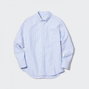 Casual Shirts Uniqlo Oxford Pruhované Slim-Fit Long-Sleeve (2022 Edition) Panske Modre Slovensko | Z630862