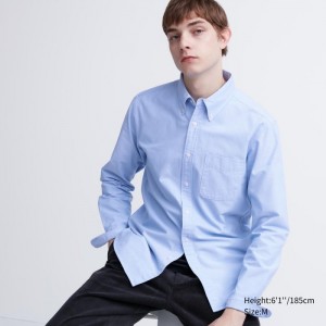 Casual Shirts Uniqlo Oxford Slim-Fit Long-Sleeve Panske Modre Slovensko | U453446