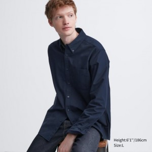 Casual Shirts Uniqlo Oxford Slim-Fit Long-Sleeve Panske Námornícka Modrá Slovensko | O232152