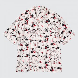 Casual Shirts Uniqlo Printed Open Collar Kratke-Sleeve (Japanese Auspicious Symbol) Panske Biele Slovensko | E339579