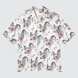 Casual Shirts Uniqlo Printed Open Collar Kratke-Sleeve (Ito-Jakuchu) Panske Biele Slovensko | Z590021