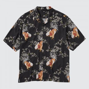 Casual Shirts Uniqlo Printed Open Collar Kratke-Sleeve (Ito-Jakuchu) Panske Čierne Slovensko | M719158