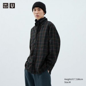 Casual Shirts Uniqlo Twill Oversized Checked Long-Sleeve Panske Siva Slovensko | S486124