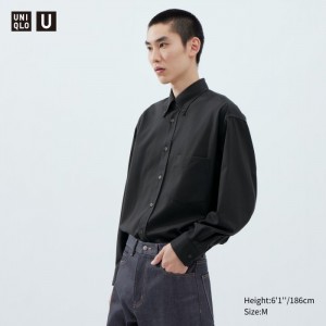 Casual Shirts Uniqlo Twill Oversized Long-Sleeve Panske Tmavo Siva Slovensko | P739290