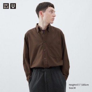 Casual Shirts Uniqlo Twill Oversized Long-Sleeve Panske Hnede Slovensko | F458597