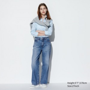 Džínsy Uniqlo Siroke Topanky Rovno Damske Modre Slovensko | G337859