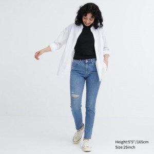 Džínsy Uniqlo Ultra Stretch Distressed (Stredne-Rise) Damske Modre Slovensko | N769383