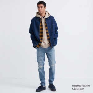 Džínsy Uniqlo Ultra Stretch Vychudnutý-Fit Distressed Panske Modre Slovensko | E415651