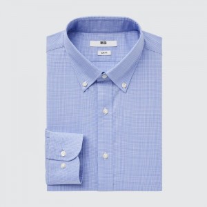 Dress Shirts Uniqlo Easy Care Checked Stretch Slim-Fit Long-Sleeve Panske Modre Slovensko | L870072