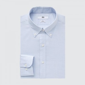 Dress Shirts Uniqlo Easy Care Checked Stretch Slim-Fit Long-Sleeve Panske Modre Slovensko | R497351