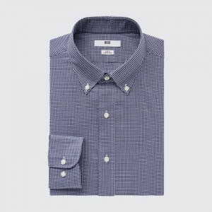 Dress Shirts Uniqlo Easy Care Checked Stretch Slim-Fit Long-Sleeve Panske Námornícka Modrá Slovensko | V523175