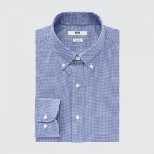 Dress Shirts Uniqlo Easy Care Checked Stretch Slim-Fit Long-Sleeve Panske Modre Slovensko | W405142