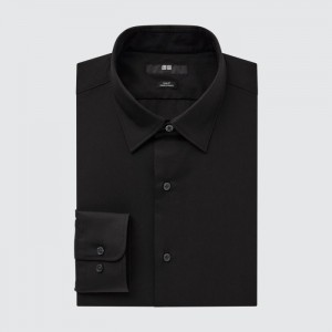 Dress Shirts Uniqlo Easy Care Stretch Slim-Fit Long-Sleeve Panske Čierne Slovensko | M201054