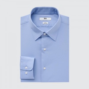 Dress Shirts Uniqlo Easy Care Stretch Slim-Fit Long-Sleeve Panske Modre Slovensko | S864145