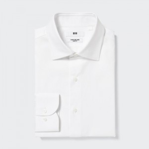 Dress Shirts Uniqlo Super Non-Iron Slim-Fit Long-Sleeve (Semi-Siroke Topanky Collar) Panske Biele Slovensko | N479646