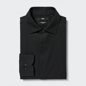Dress Shirts Uniqlo Super Non-Iron Slim-Fit Long-Sleeve (Semi-Siroke Topanky Collar) Panske Čierne Slovensko | W374307