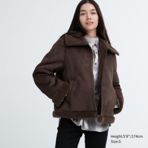 Flísové Bundy Uniqlo Pile-Podsite Jacket Damske Tmavo Hnede Slovensko | R231390