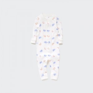 Jeden kus a súpravy Uniqlo Joy of Print Long-Sleeve Outfit (Cloud) Pre Babatka Biele Slovensko | B029506