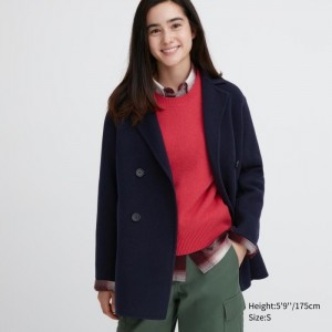 Kabáty Uniqlo Double Face Kratke Damske Námornícka Modrá Slovensko | K033200
