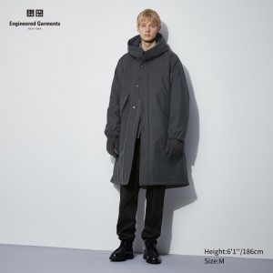 Kabáty Uniqlo PUFFTECH S Kapucňou (HEATTECH) Panske Tmavo Siva Slovensko | V657952