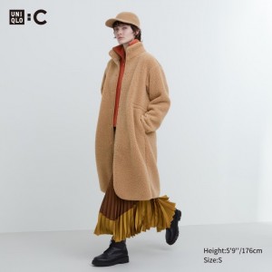 Kabáty Uniqlo Pile Podsite Fleece Stand Collar Damske Béžové Slovensko | K302682