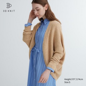 Kardigan Uniqlo 3D Knit Souffle Yarn Long-Sleeve Damske Béžové Slovensko | D814659