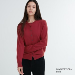 Kardigan Uniqlo Extra Fine Merino Crew Neck Damske Červené Slovensko | O844175