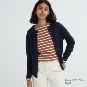 Kardigan Uniqlo Extra Fine Merino Crew Neck Damske Námornícka Modrá Slovensko | X453305
