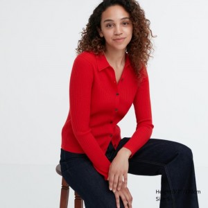 Kardigan Uniqlo Extra Fine Merino Rebrovaný Polo Damske Červené Slovensko | U146032