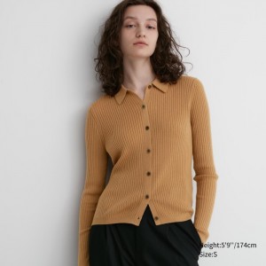 Kardigan Uniqlo Extra Fine Merino Rebrovaný Polo Damske Béžové Slovensko | B836231