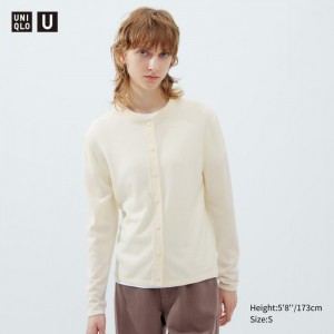 Kardigan Uniqlo Merino Blend Long-Sleeve Crew Neck Damske Biele Slovensko | I036318