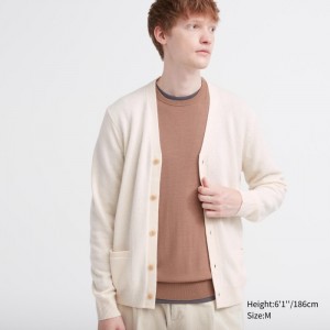 Kardigan Uniqlo Premium Lambswool V-Neck Panske Biele Slovensko | N157700