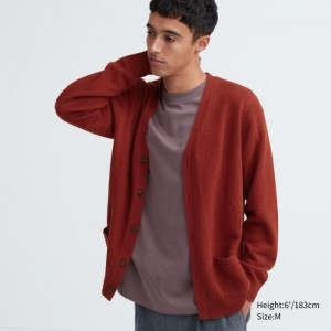 Kardigan Uniqlo Premium Lambswool V-Neck Damske Červené Slovensko | C341022