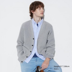 Kardigan Uniqlo Washable Bavlnene V-Neck Long-Sleeve Panske Siva Slovensko | W630657