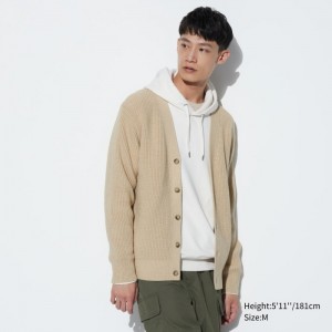 Kardigan Uniqlo Washable Bavlnene V-Neck Long-Sleeve Panske Béžové Slovensko | L670409