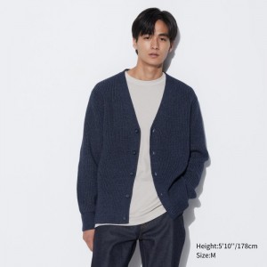 Kardigan Uniqlo Washable Bavlnene V-Neck Long-Sleeve Panske Modre Slovensko | H091180