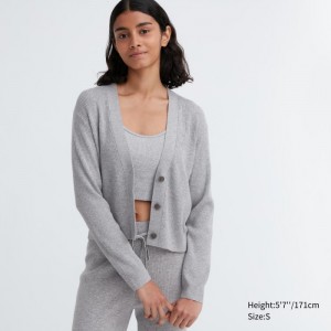 Kardigan Uniqlo Washable Knit Rebrovaný Long-Sleeve Damske Siva Slovensko | J920739