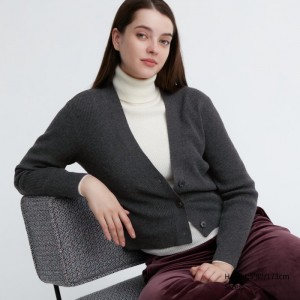 Kardigan Uniqlo Washable Knit Rebrovaný Long-Sleeve Damske Tmavo Siva Slovensko | I161007