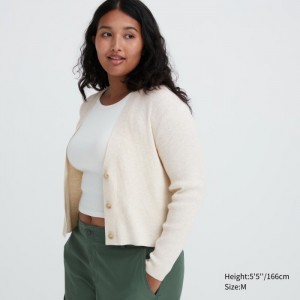 Kardigan Uniqlo Washable Knit Rebrovaný Long-Sleeve Damske Natural Slovensko | Y545803