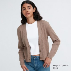Kardigan Uniqlo Washable Knit Rebrovaný Long-Sleeve Damske Hnedožltý Slovensko | L234078