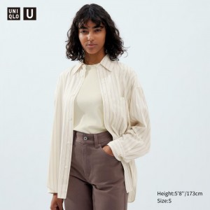 Kosele Uniqlo Draped Pruhované Long-Sleeve Damske Natural Slovensko | T792571