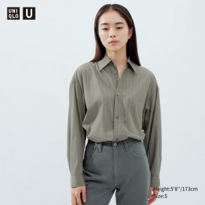 Kosele Uniqlo Draped Pruhované Long-Sleeve Damske Olivovo Zelená Slovensko | G380427