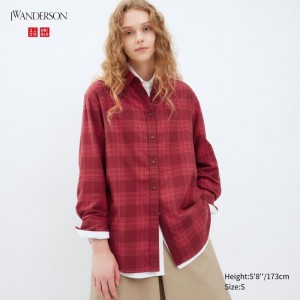 Kosele Uniqlo Flannel Checked Long-Sleeve Long Damske Wine Slovensko | L922743