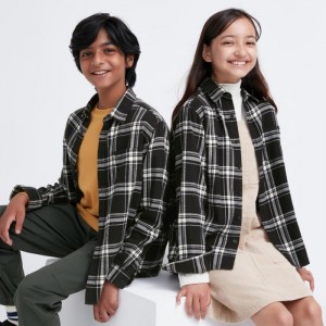 Kosele Uniqlo Flannel Checked Long-Sleeve Detske Čierne Slovensko | C521085